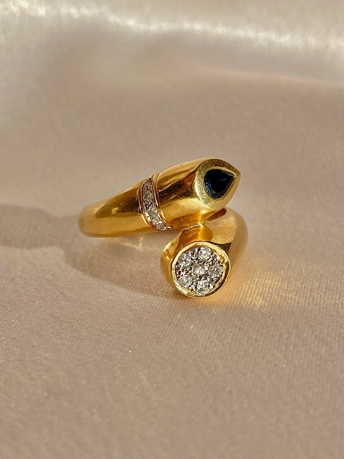 Vintage 14k Sapphire Diamond Cluster Bypass Ring
