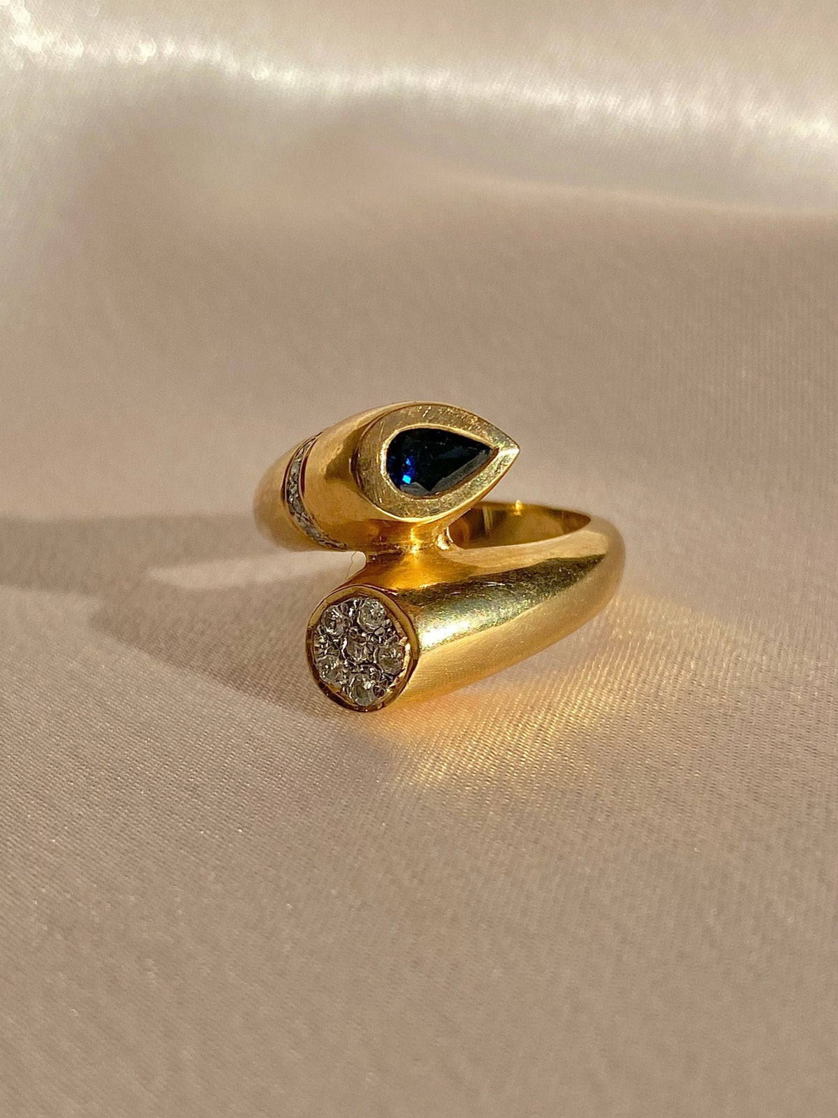 Vintage 14k Sapphire Diamond Cluster Bypass Ring