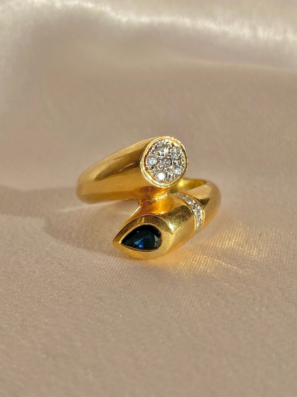 Vintage 14k Sapphire Diamond Cluster Bypass Ring