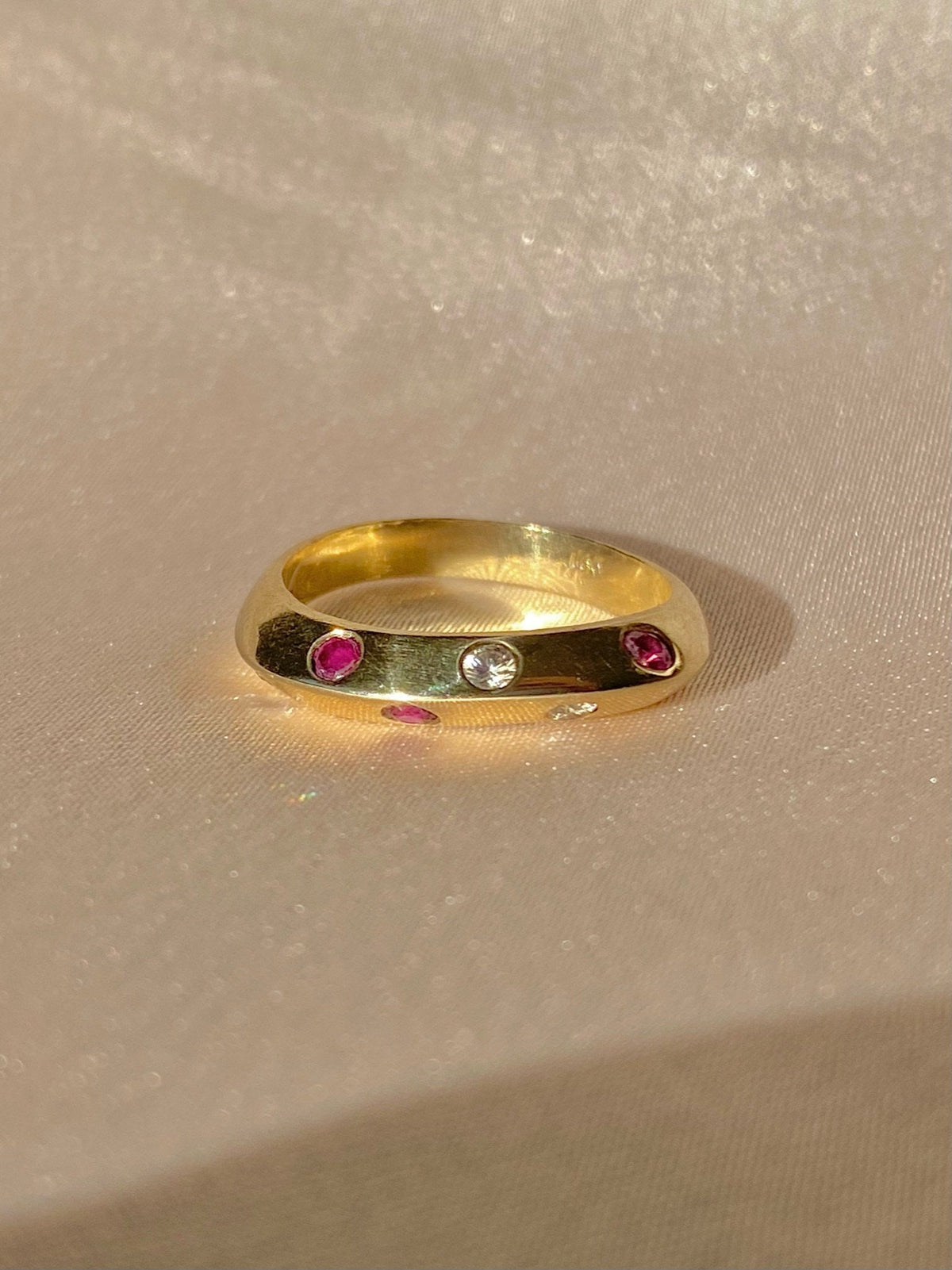 Vintage 14k Ruby Diamond Knife Edge Ring