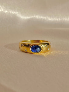 Vintage 18k Sapphire Diamond Dot Cabochon Ring