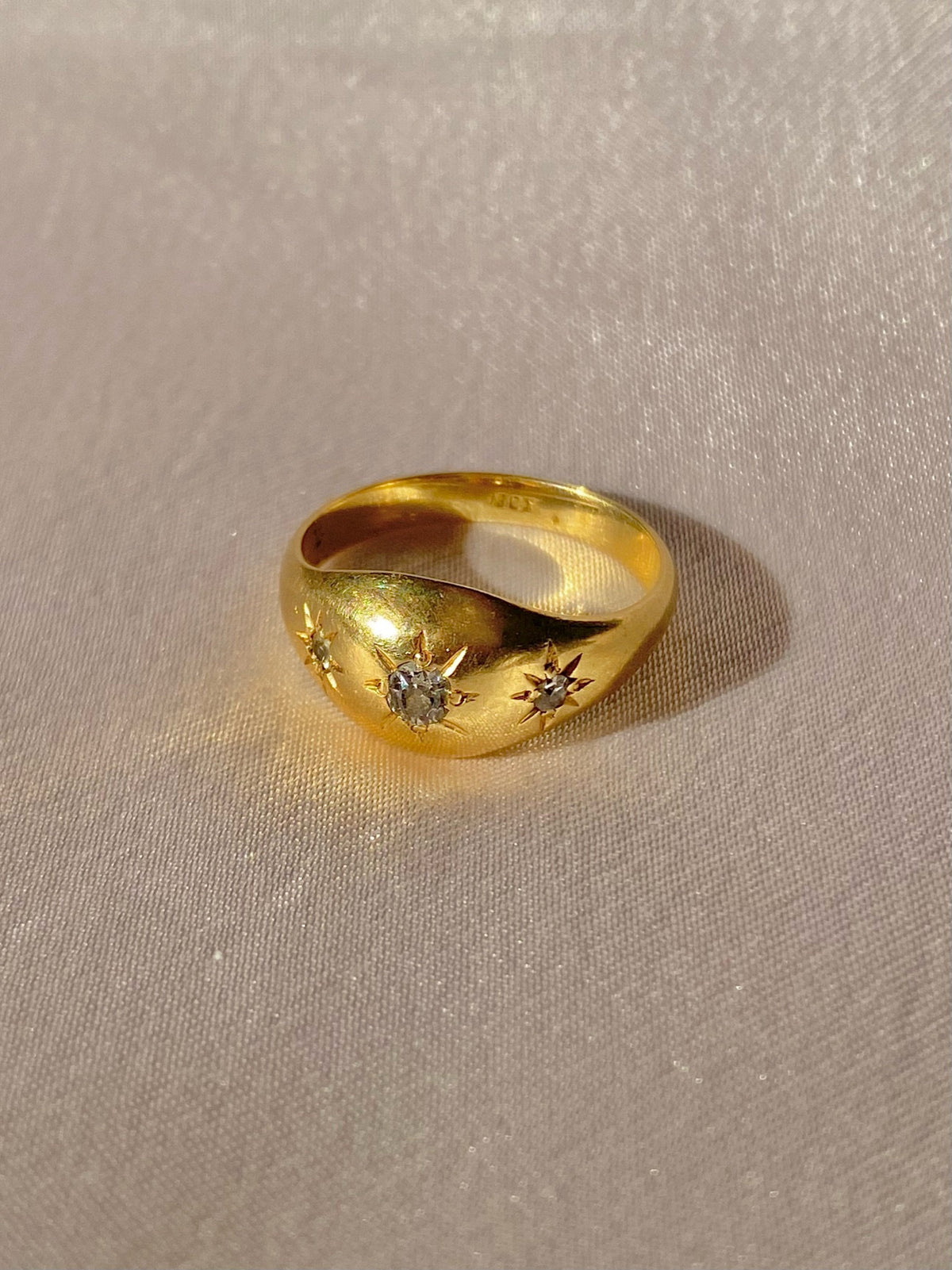 Antique 18k Diamond Tapered Trilogy Gypsy Ring