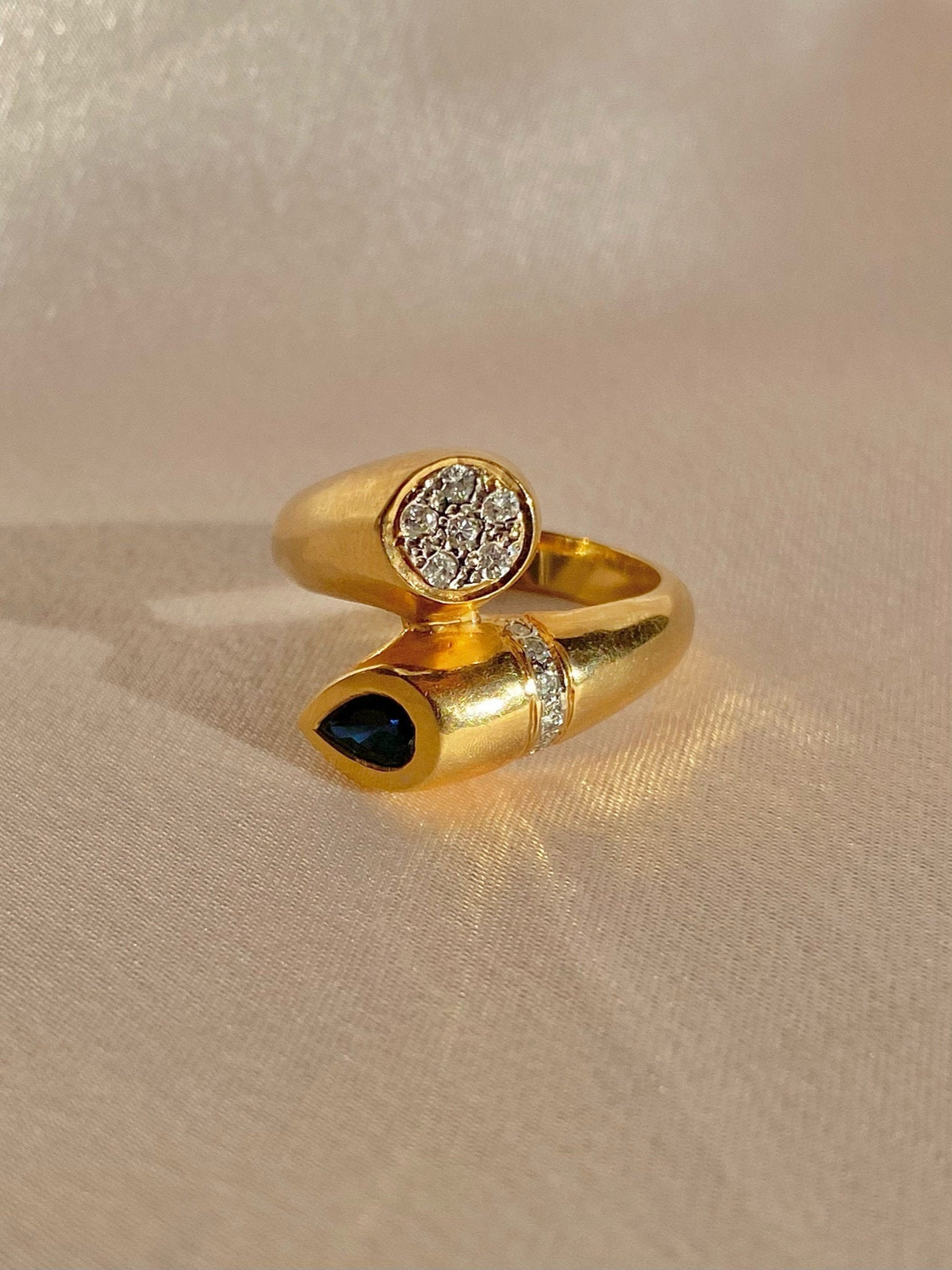 Vintage 14k Sapphire Diamond Cluster Bypass Ring