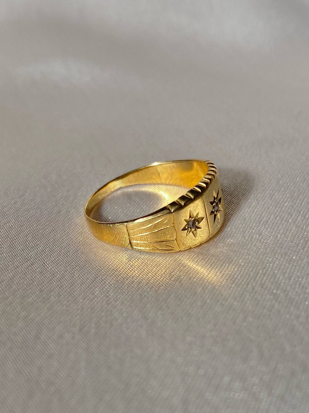 Antique 18k Diamond Paneled Starburst Trilogy Gypsy Ring