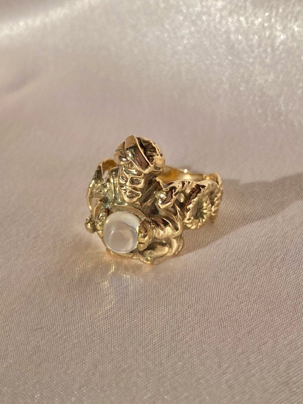 Vintage 10k Moonstone Genie Serpent Cabochon Ring