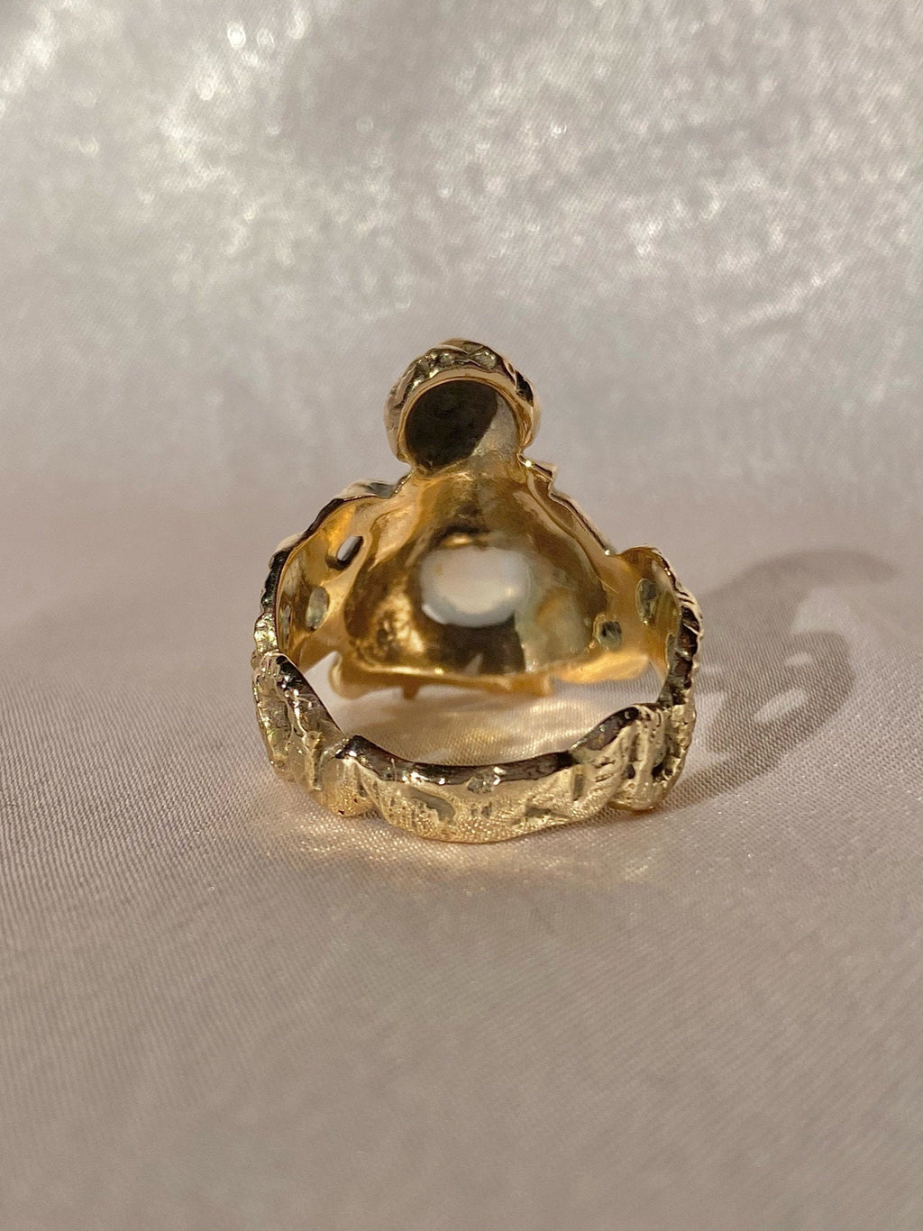 Vintage 10k Moonstone Genie Serpent Cabochon Ring