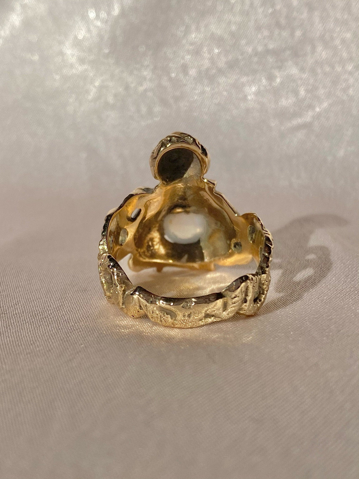 Vintage 10k Moonstone Genie Serpent Cabochon Ring