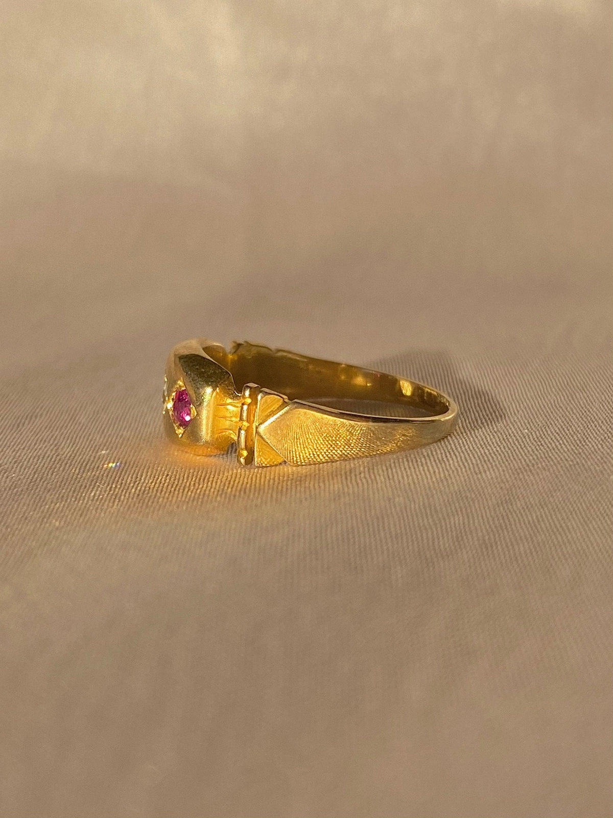 Antique 18k Garnet Diamond Trilogy Gypsy Ring 1901