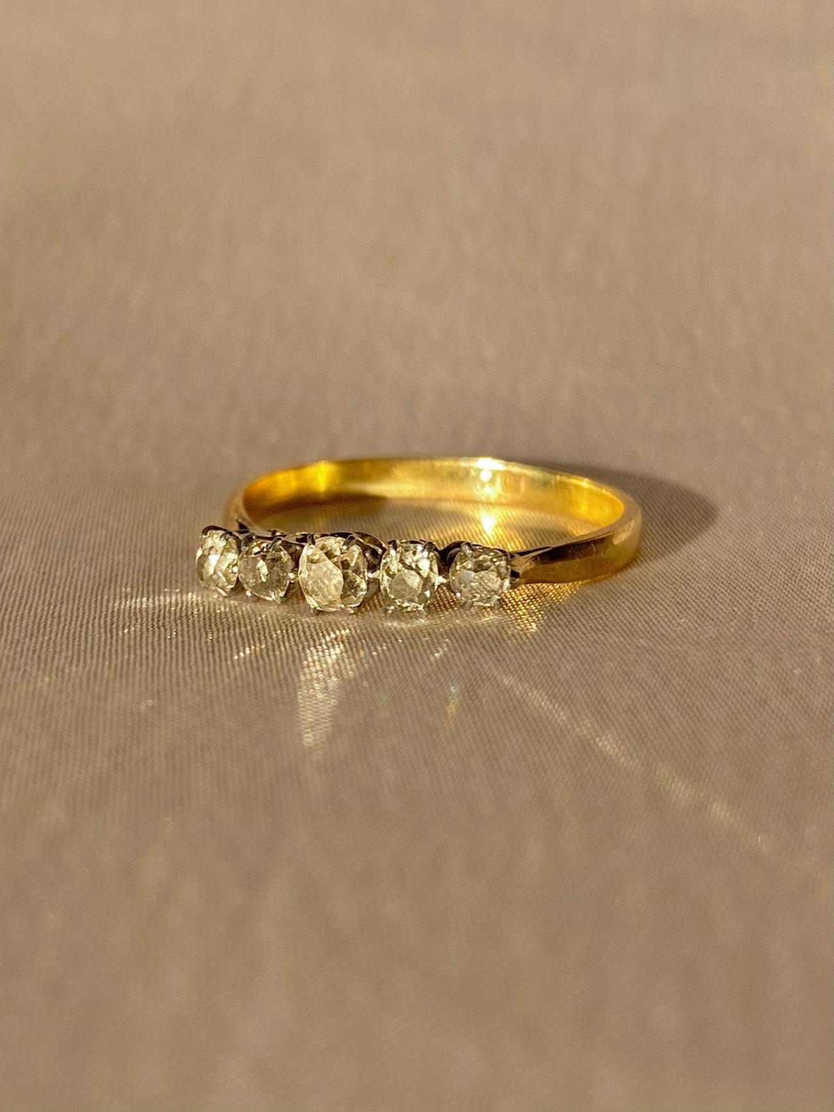 Antique 18k Old Mine Diamond Quintette Ring