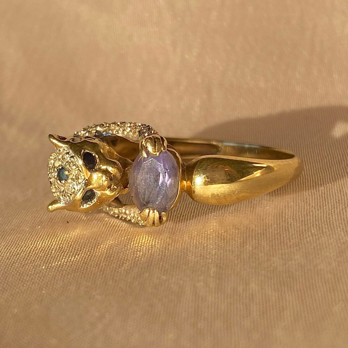 Vintage 9k Tanzanite Pave Sapphire Diamond Jaguar Ring