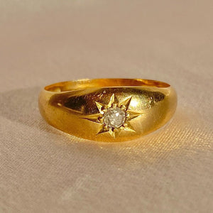 Antique 18k Diamond Solitaire Gypsy Ring 1923