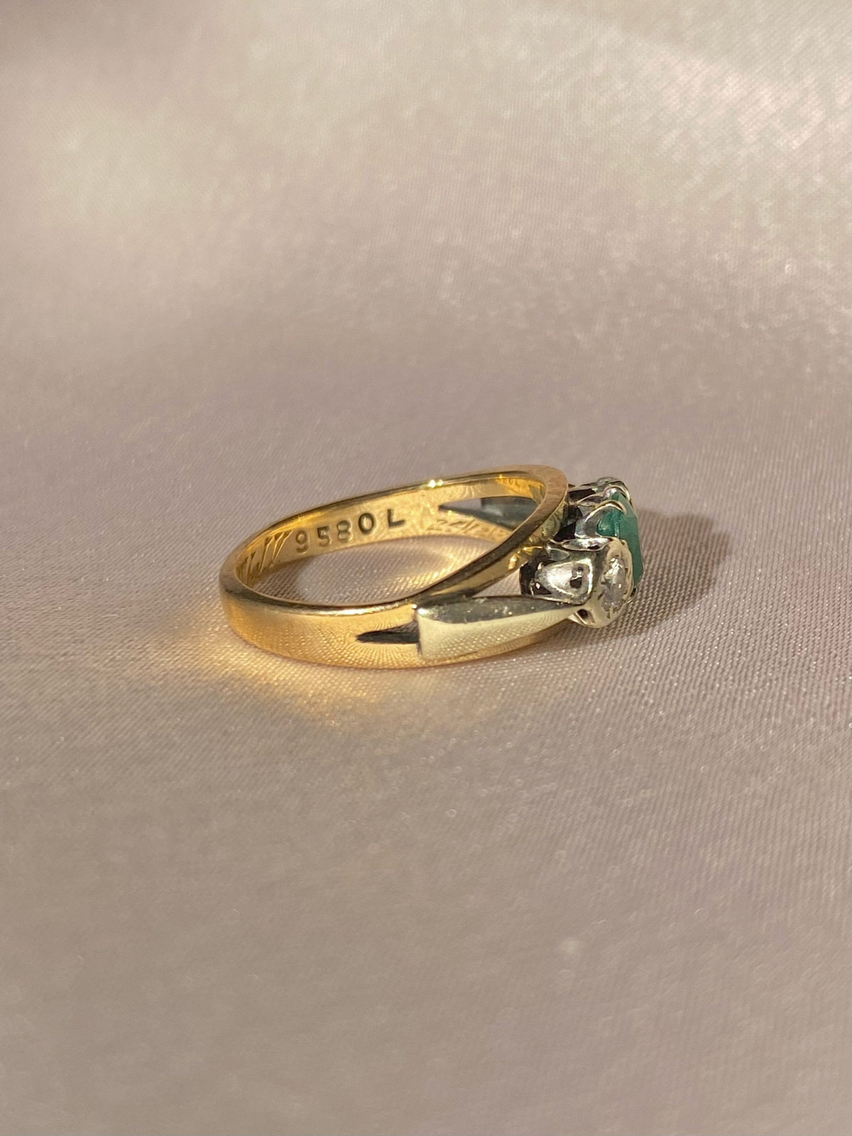 Vintage 9k Emerald Diamond Ring 1967