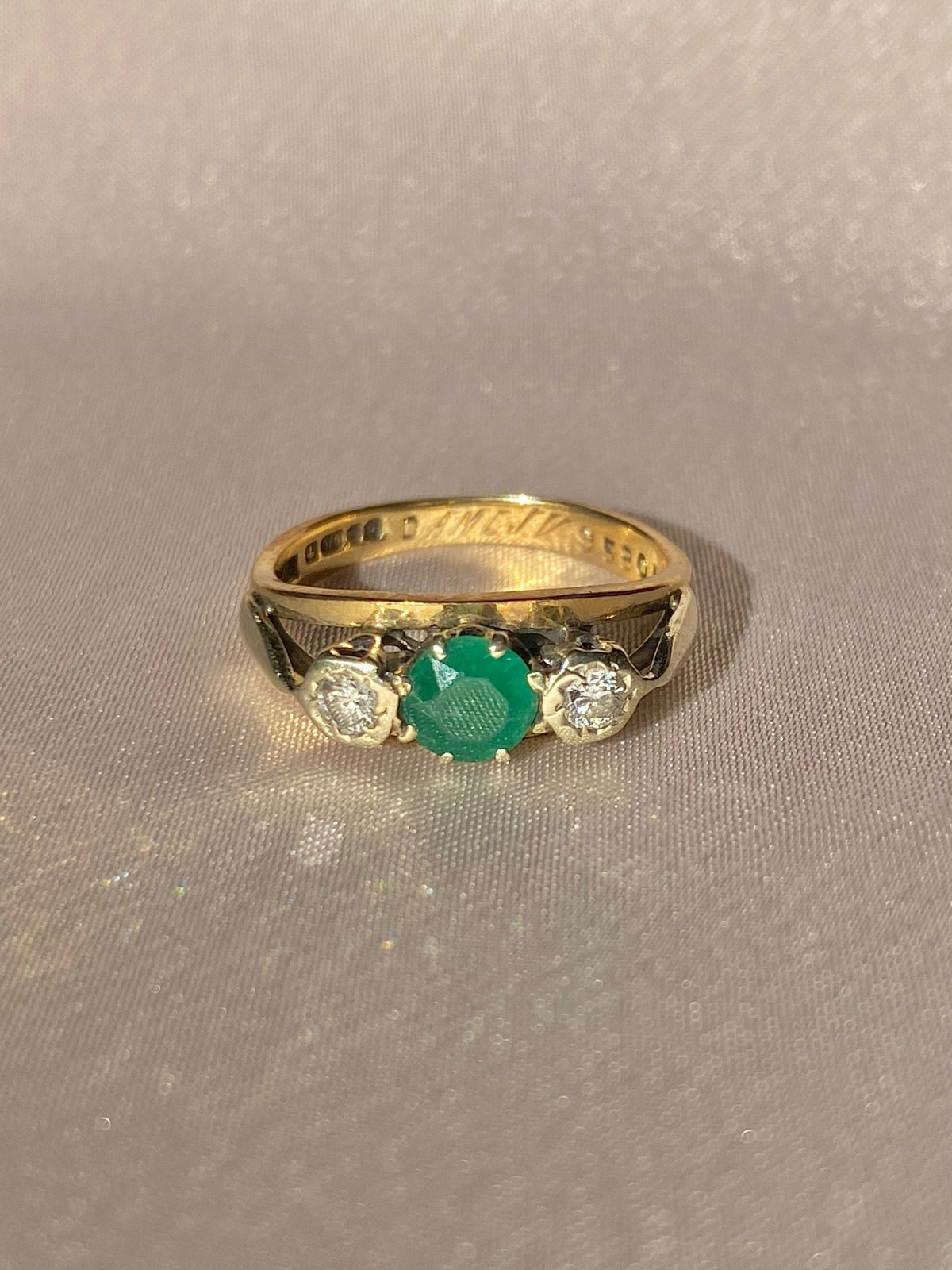 Vintage 9k Emerald Diamond Ring 1967