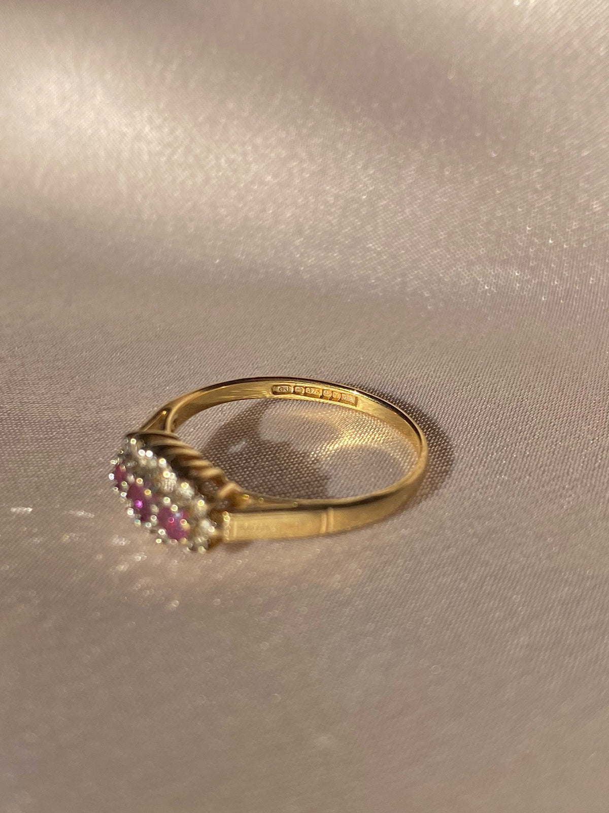 Vintage 9k Ruby Diamond Cluster Ring 1993