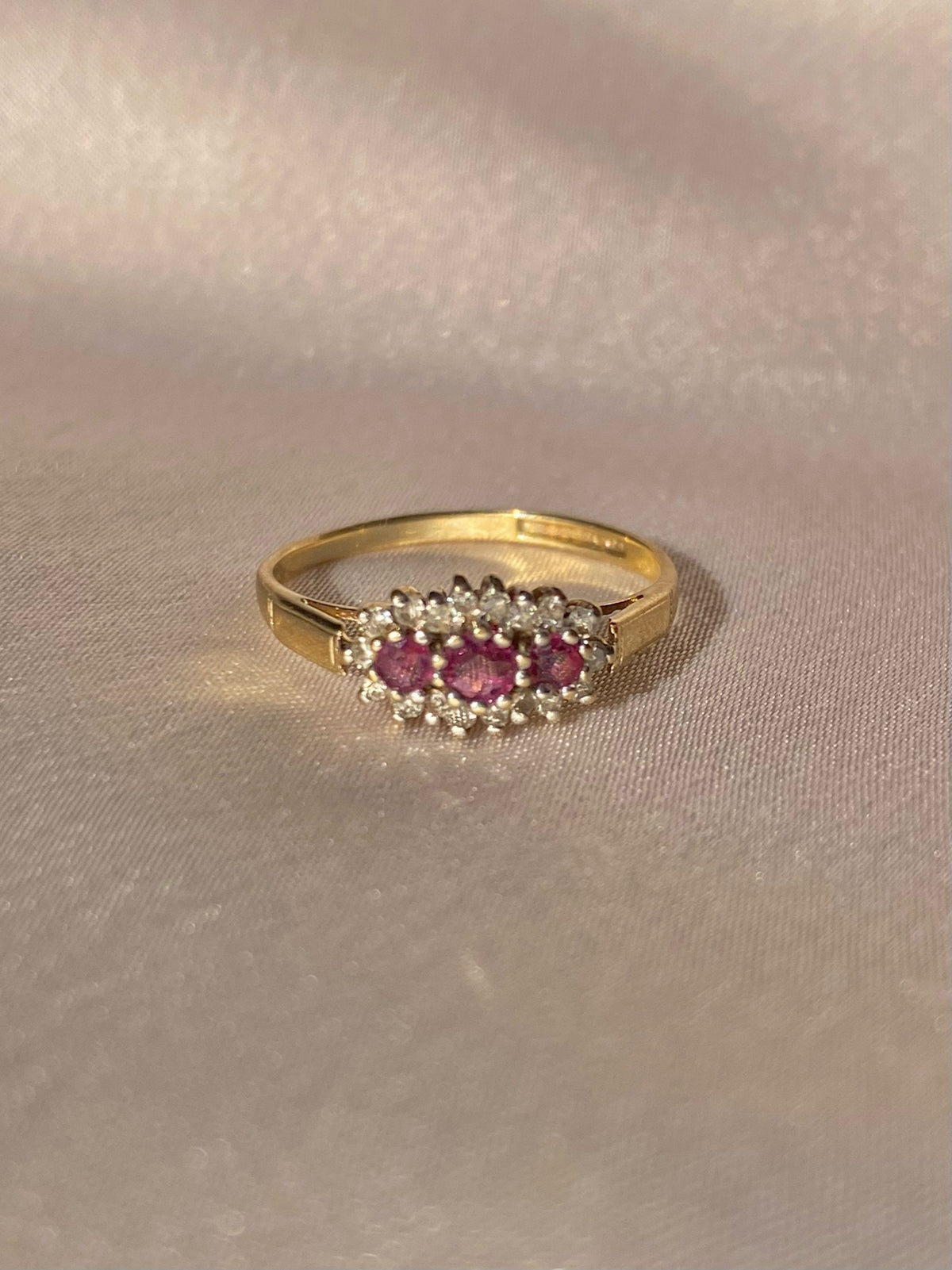 Vintage 9k Ruby Diamond Cluster Ring 1993