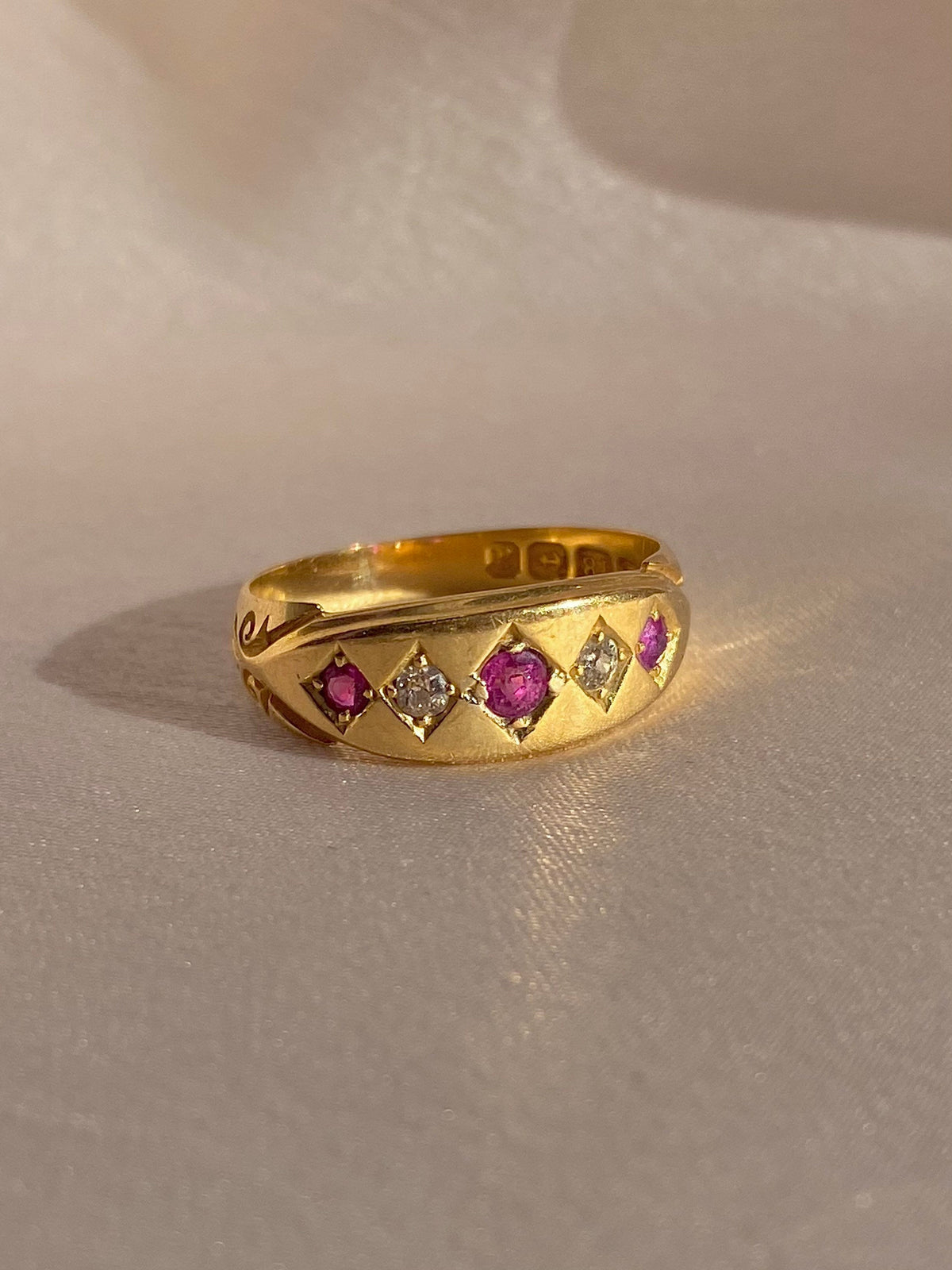 Antique 18k Ruby Diamond Eternity Gypsy Ring 1900