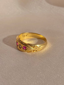 Antique 18k Ruby Diamond Eternity Gypsy Ring 1900