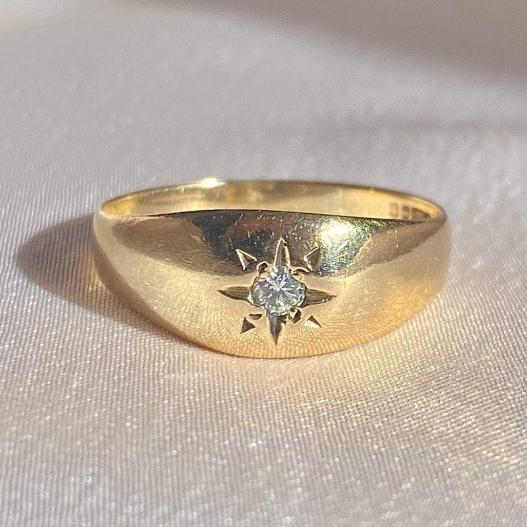 Vintage 9k Diamond Gypsy Solitaire Ring 1981