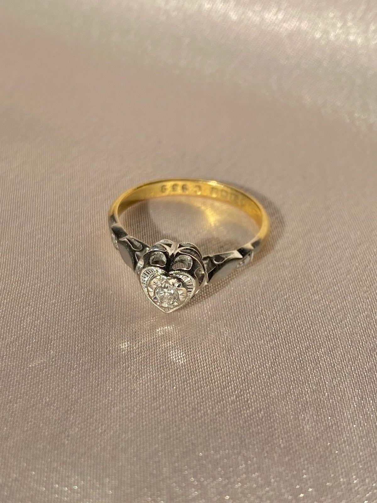 Vintage 18k Diamond Heart Ring 1968