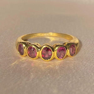 Vintage 18k Pink Gemstone Half Eternity Ring 1999