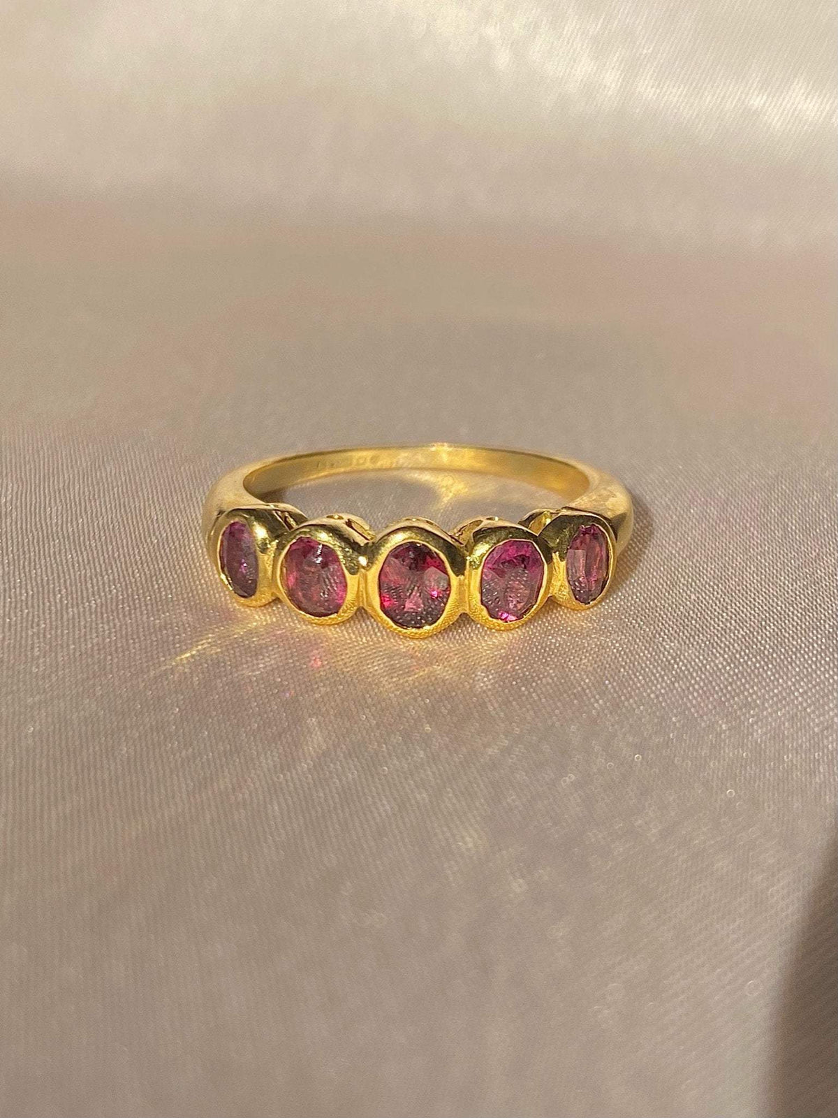 Vintage 18k Pink Gemstone Half Eternity Ring 1999