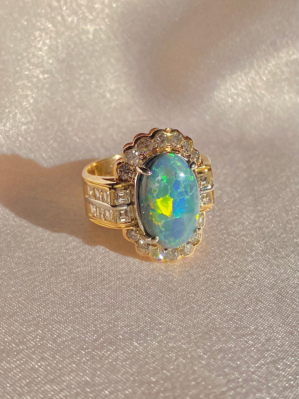 Vintage 18k Opal Asscher Diamond Cluster Ring 5.60 ctw