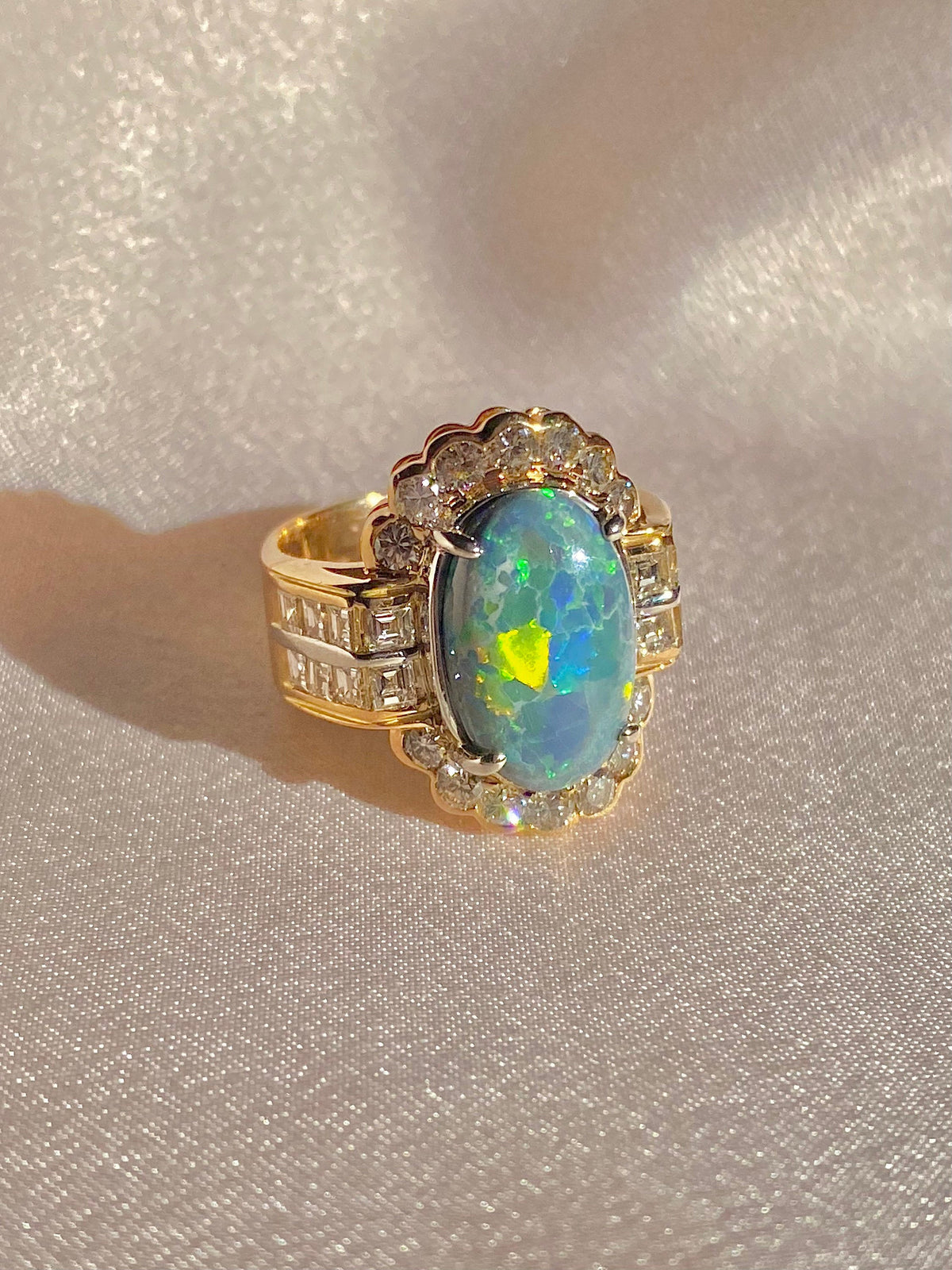 Vintage 18k Opal Asscher Diamond Cluster Ring 5.60 ctw