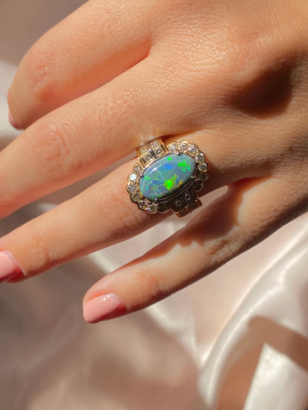 Vintage 18k Opal Asscher Diamond Cluster Ring 5.60 ctw