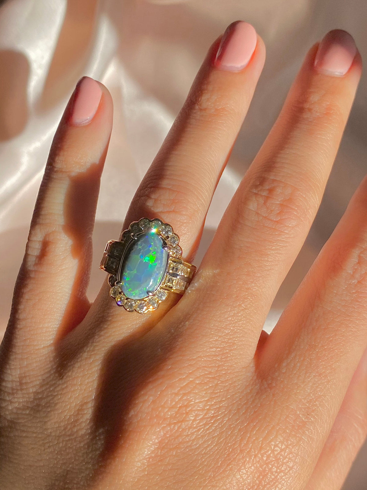 Vintage 18k Opal Asscher Diamond Cluster Ring 5.60 ctw