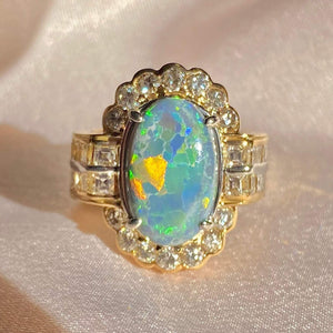 Vintage 18k Opal Asscher Diamond Cluster Ring 5.60 ctw