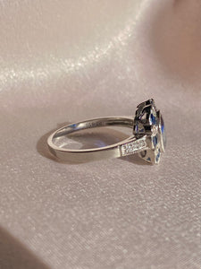 Antique Platinum Sapphire French Cut Diamond Cluster Ring