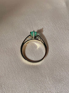 Vintage 14k White Gold Emerald Diamond Foliate Ring 1.00 ctw