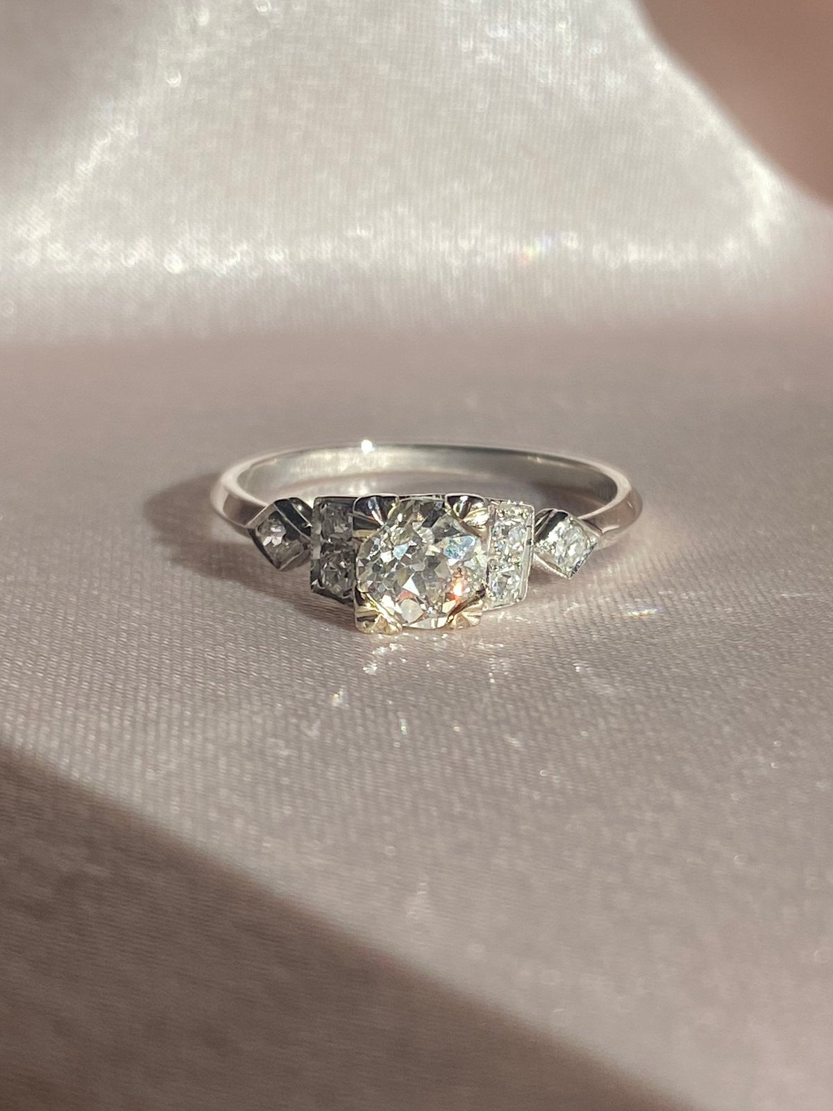 Antique Platinum Art Deco Old Mine Cut Diamond Ring