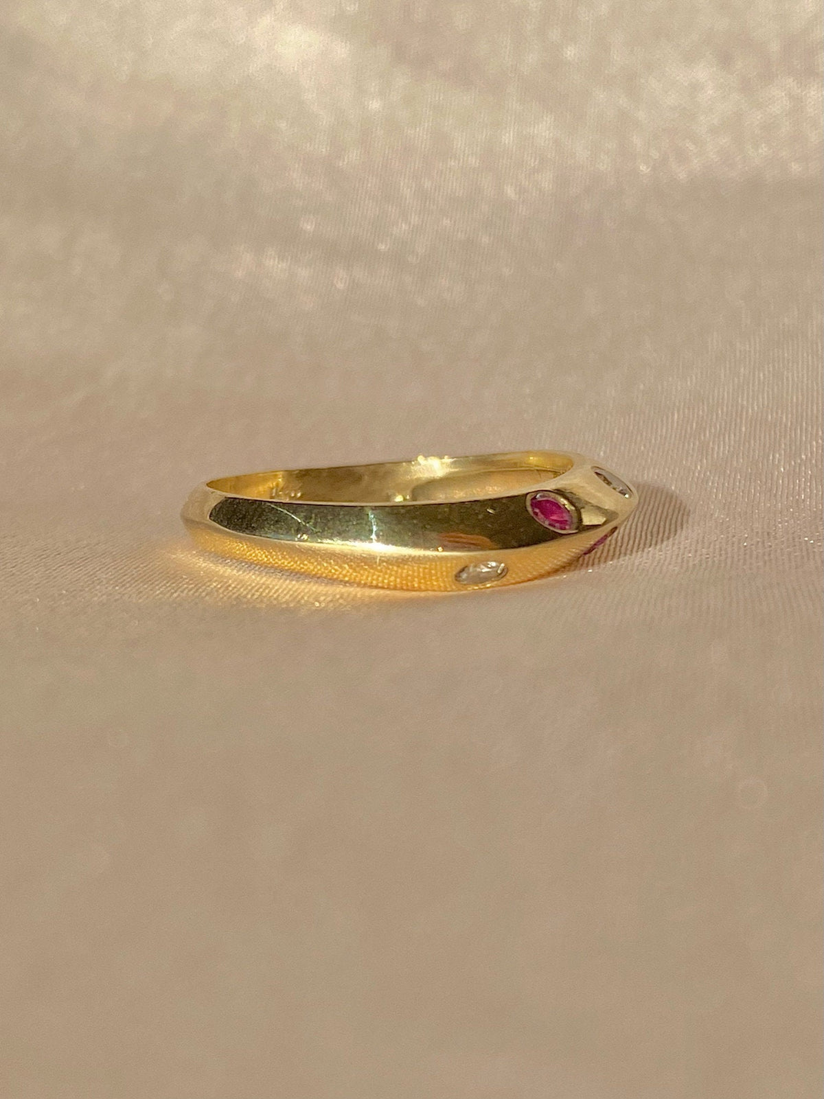 Vintage 14k Ruby Diamond Knife Edge Ring