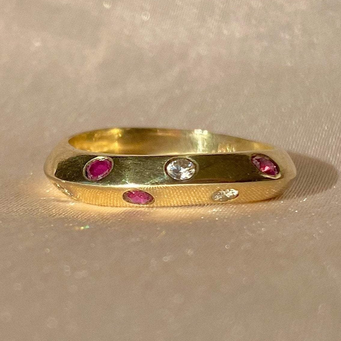Vintage 14k Ruby Diamond Knife Edge Ring
