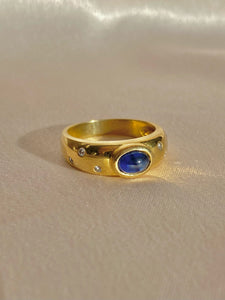 Vintage 18k Sapphire Diamond Dot Cabochon Ring