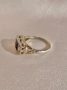 Antique 18k White Gold Sapphire Diamond Art Deco Ring