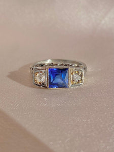 Antique 18k White Gold Sapphire Diamond Art Deco Ring