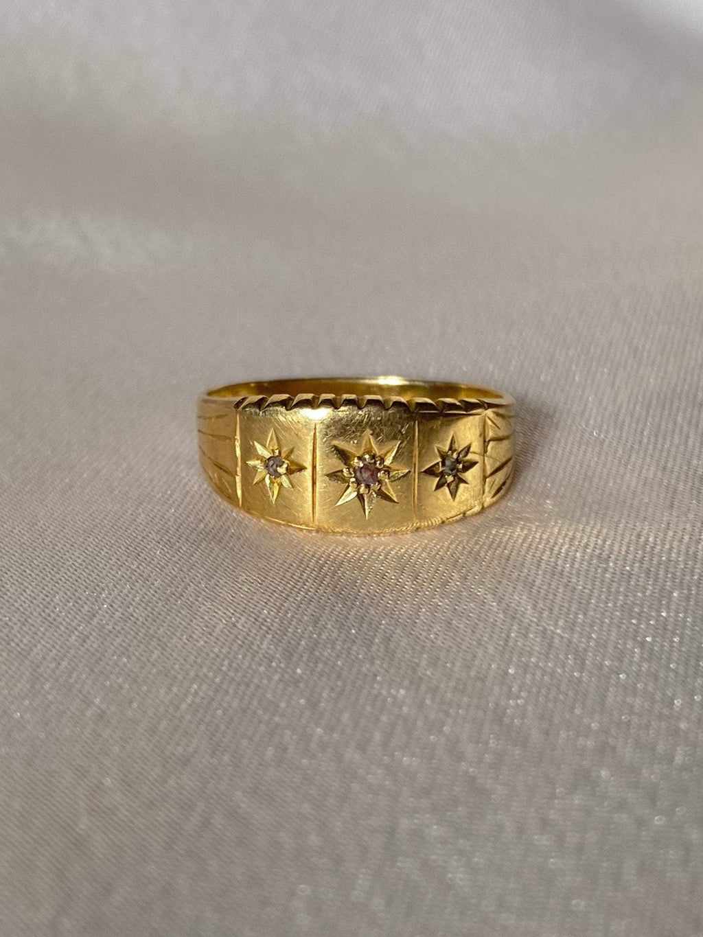 Antique 18k Diamond Paneled Starburst Trilogy Gypsy Ring