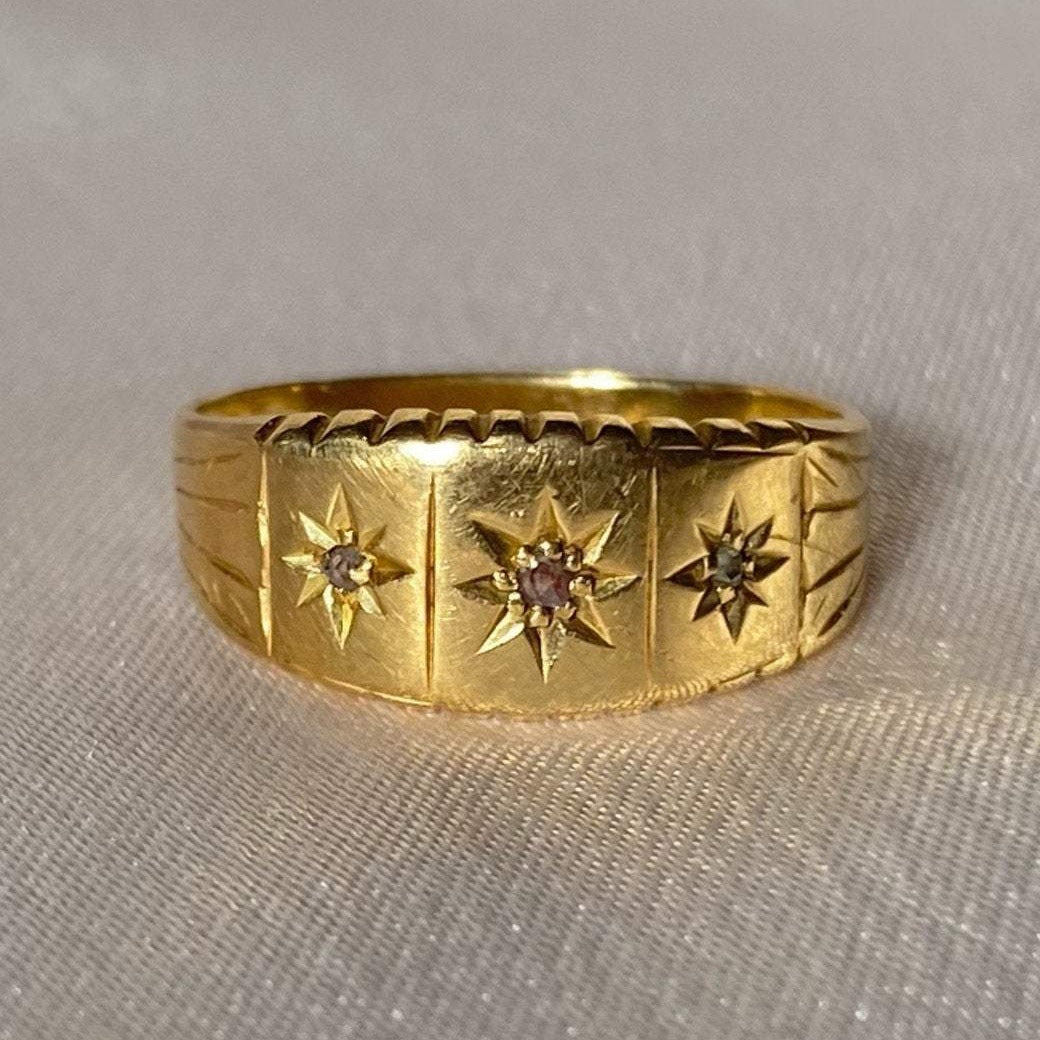 Antique 18k Diamond Paneled Starburst Trilogy Gypsy Ring
