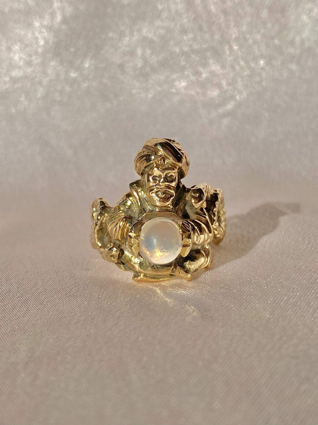 Vintage 10k Moonstone Genie Serpent Cabochon Ring