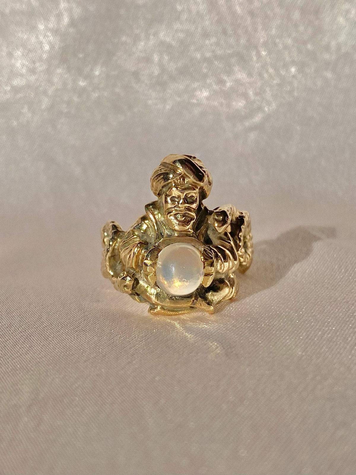 Vintage 10k Moonstone Genie Serpent Cabochon Ring