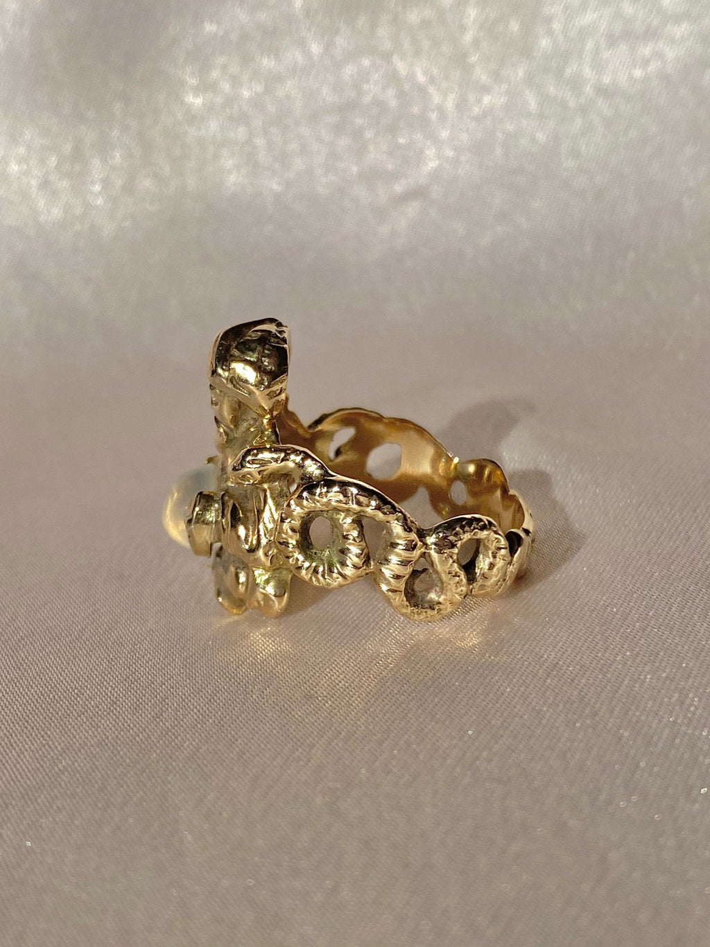 Vintage 10k Moonstone Genie Serpent Cabochon Ring