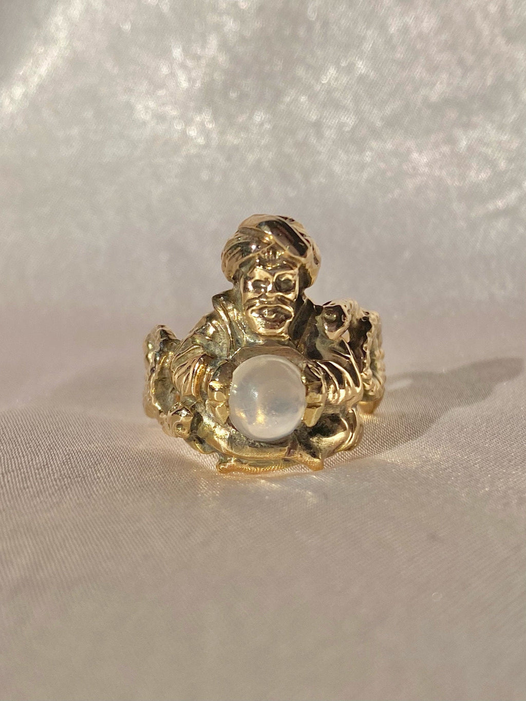 Vintage 10k Moonstone Genie Serpent Cabochon Ring