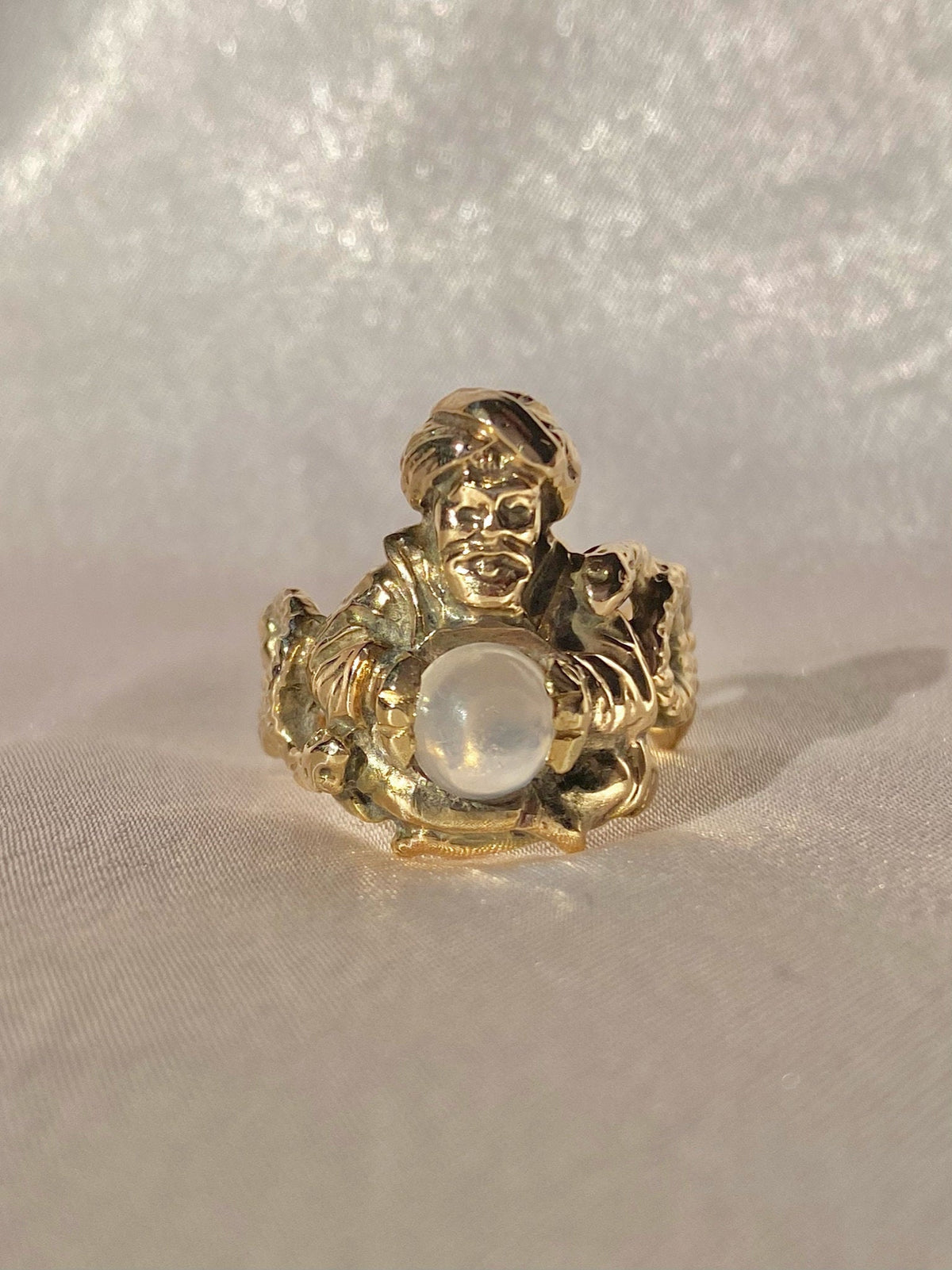 Vintage 10k Moonstone Genie Serpent Cabochon Ring