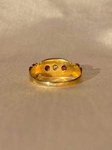 Antique 18k Garnet Diamond Trilogy Gypsy Ring 1901