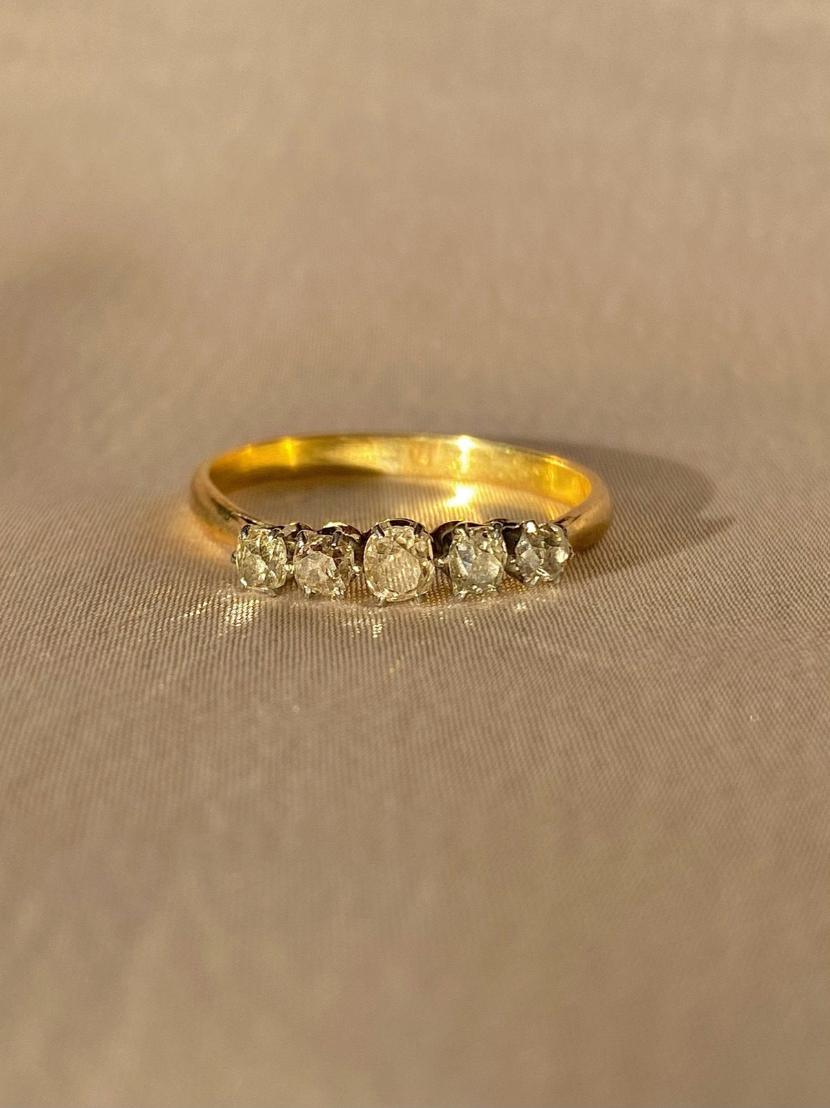 Antique 18k Old Mine Diamond Quintette Ring
