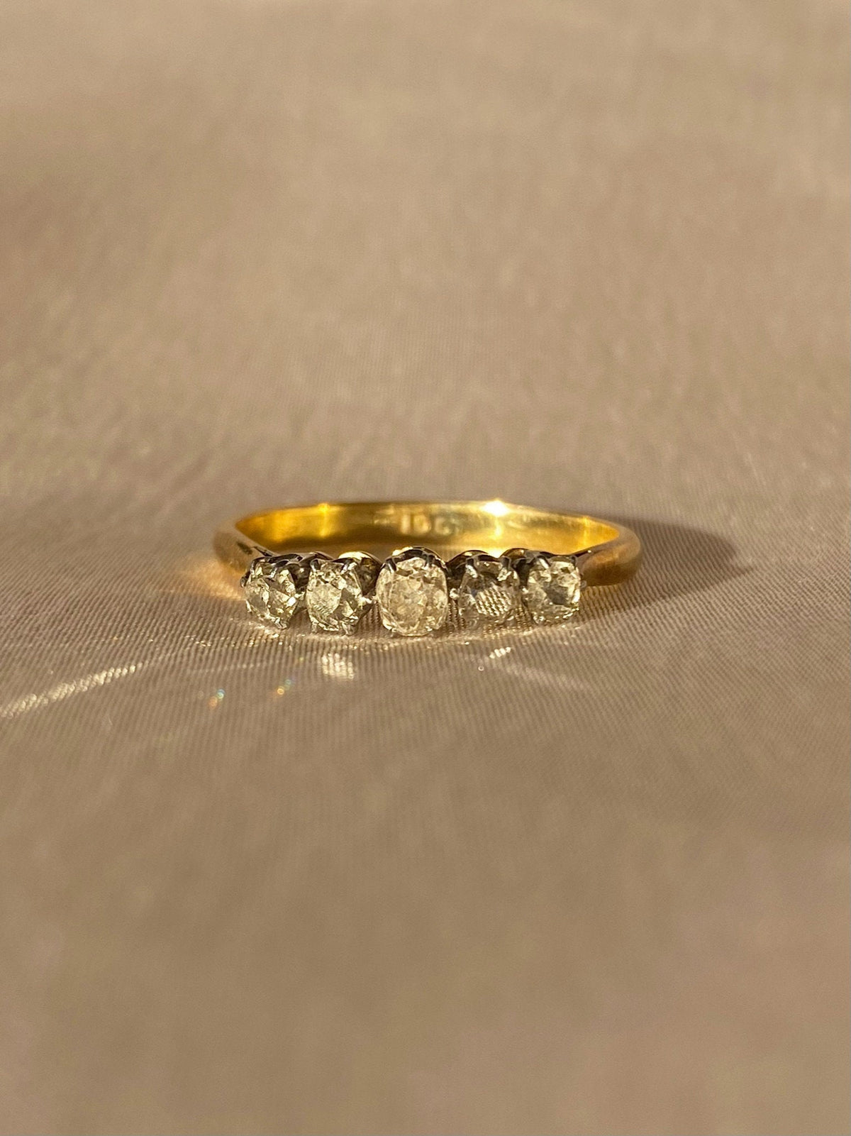 Antique 18k Old Mine Diamond Quintette Ring
