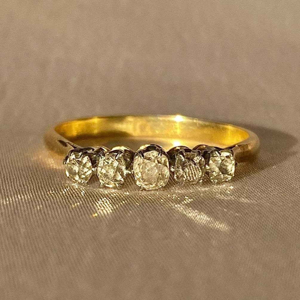 Antique 18k Old Mine Diamond Quintette Ring