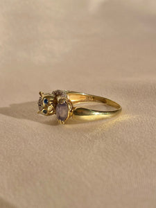 Vintage 9k Tanzanite Pave Sapphire Diamond Jaguar Ring